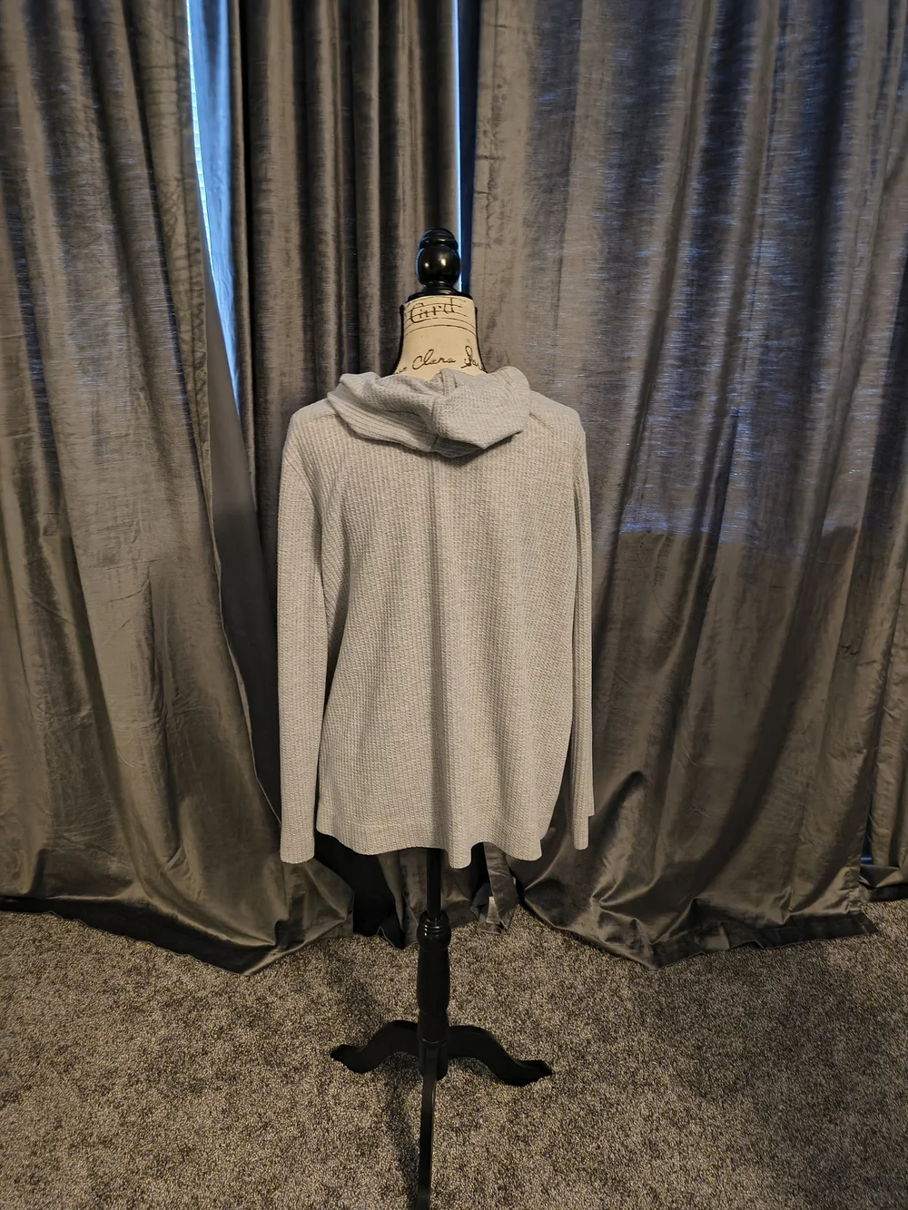 LOFT Light Gray Waffle Knit Hoodie Sweatshirt - Picture 2 of 4